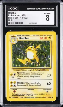 1999 POKEMON BASE SET - HOLO #14/102 RAICHU CGC 8 - Image 1