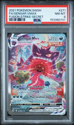 2021 POKEMON SWORD & SHIELD FUSION STRIKE SECRET #271 FULL ART/GENGAR VMAX PSA 8 - Image 1