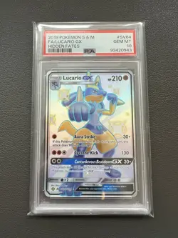 Pokemon Lucario GX SV64/SV94 Hidden Fates Shiny Vault Holo PSA 10 - Image 1