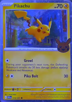 Pikachu 018/091 Cosmo Holo Rare Trick or Trade BOOster 2024 Pokemon Near Mint - Image 1