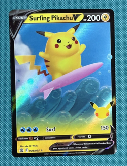 Surfing Pikachu V 008/025 Celebrations - Pokemon Card - NM - Image 1