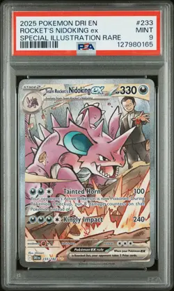 2025 POKEMON DRI EN-DESTINED RIVALS #233 TEAM ROCKET'S NIDOKING EX PSA 9 - Image 1