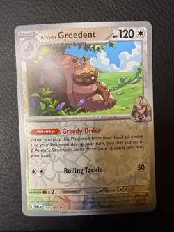 NM/M Reverse Holo Destined Rivals Arven's Greedent 159/182 Rare Pokemon - Image 1