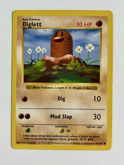 Diglett 1999 Pokemon Game Shadowless Base Set #47/102 * Heavy Play - Image 1