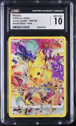 Pokemon Pikachu (Secret) Full Art 160/159 Crown Zenith Holo Gem Mint CGC 10 - Image 1