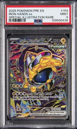 2025 POKEMON PRE EN-PRISMATIC EVOLUTIONS #154 IRON HANDS EX PSA 9 - Image 1