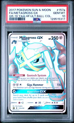 2017 POKEMON SUN & MOON GUARDIANS RISING #157A FULL ART/METAGROSS GX PSA 10 - Image 1