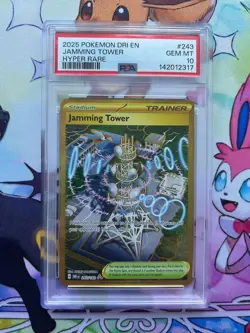 Pokemon TCG Gold Hyper Rare Jamming Tower Card Destined Rivals PSA 10 - Image 1