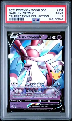 2021 POKEMON SWSH BLACK STAR PROMO CELEBRATIONS COLL #134 DARK SYLVEON V PSA 9 - Image 1
