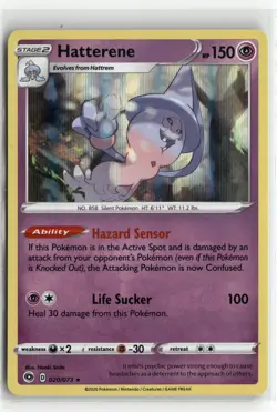 Hatterene 020 Champion's Path Holo Pokemon Rare Near Mint - Image 1
