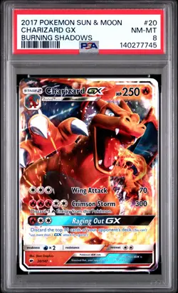2017 POKEMON SUN & MOON BURNING SHADOWS #20 CHARIZARD GX PSA 8 - Image 1