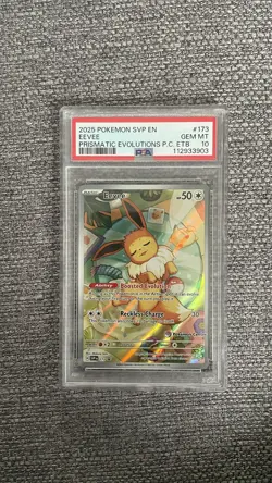 PSA 10 EEVEE SVP 173 POKEMON CENTER ETB PROMO PRISMATIC EVOLUTIONS 2025 ART RARE - Image 1