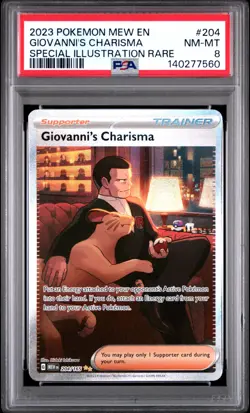 2023 POKEMON MEW EN-151 #204 GIOVANNI'S CHARISMA SIR PSA 8 - Image 1