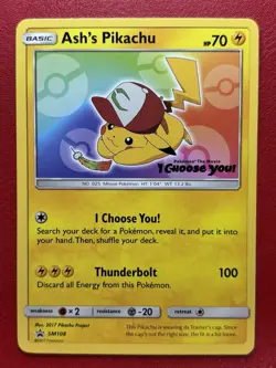 3x Ash's Pikachu - SM108 - Black Star Promo - I Choose You - Pokemon Card - NM - Image 1