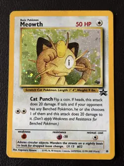 Meowth #10 Holo Black Star Promo Card Vintage WOTC Pokemon TCG MP - Image 1
