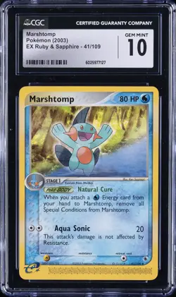 2003 POKEMON EX RUBY & SAPPHIRE #41/109 MARSHTOMP CGC 10 GEM MINT - Image 1