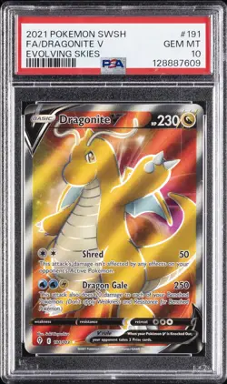 2021 POKEMON SWORD & SHIELD EVOLVING SKIES #191 FULL ART/DRAGONITE V PSA 10 - Image 1