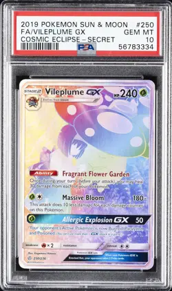 2019 POKEMON SUN & MOON COSMIC ECLIPSE SECRET #250 FULL ART/VILEPLUME GX PSA 10 - Image 1