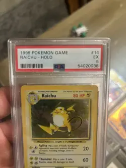 Pokemon 1999 Raichu Holo Rare Base Set PSA 5 #14/102 English TCG - Image 1