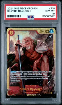 One Piece English OP08 SILVERS RAYLEIGH Secret Rare PSA 10 #118 - Image 1