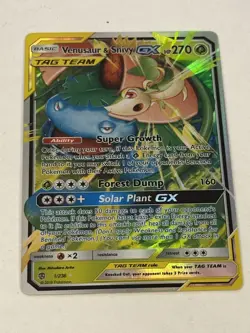 Venusaur & Snivy GX | 1/236 | Ultra Rare | 2019 Pokemon Cosmic Eclipse (Replica) - Image 1