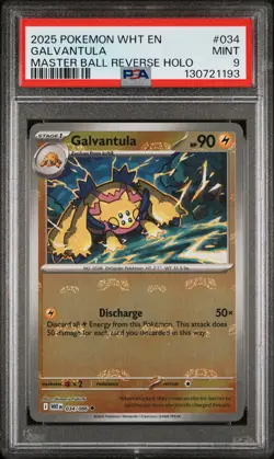 2025 POKEMON WHT EN-WHITE FLARE MASTER BALL REVERSE HOLO #034 GALVANTULA PSA 9 - Image 1