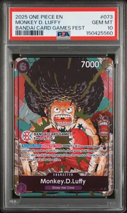 2025 ONE PIECE OP07-073 BANDAI CARD GAMES FEST 25-26 MONKEY D LUFFY PROMO PSA 10 - Image 1