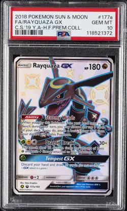 2018 POKEMON SUN & MOON CELESTIAL STORM #177A FULL ART/RAYQUAZA GX PSA 10 - Image 1