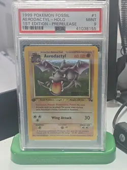 1999 Pokemon Fossil 1st First Edition Prerelease Aerodactyl 1/62 Holo PSA 9 MINT - Image 1