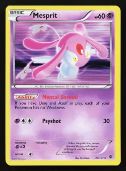 Mesprit 37/101 Holo Rare Plasma Blast Pokemon Card - Image 1
