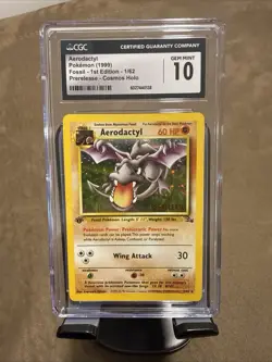 CGC 10 Aerodactyl 1999 Pokemon Fossil 1st Edition Prerelease 1/62 Cosmos Holo - Image 1