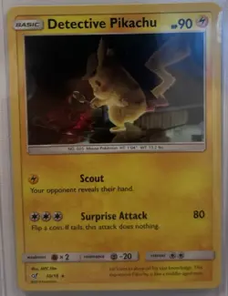 Detective Pikachu 10/18 Detective Pikachu Rare Holo 90 HP Pokemon TCG Card - Image 1