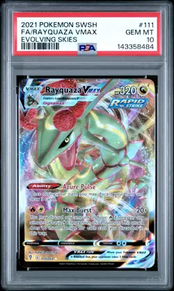 2021 Pokemon Sword & Shield Evolving Skies #111 Fa/Rayquaza Vmax PSA 10 - Image 1