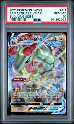 2021 Pokemon Sword & Shield Evolving Skies #111 Fa/Rayquaza Vmax PSA 10 - Image 1