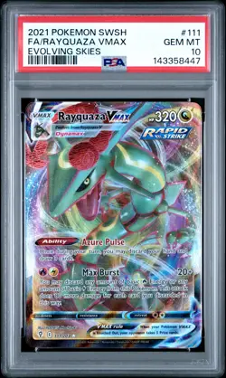 2021 Pokemon Sword & Shield Evolving Skies #111 Fa/Rayquaza Vmax PSA 10 - Image 1