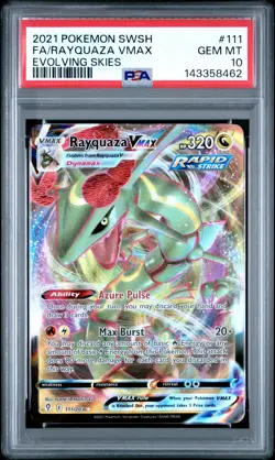 2021 Pokemon Sword & Shield Evolving Skies #111 Fa/Rayquaza Vmax PSA 10 - Image 1