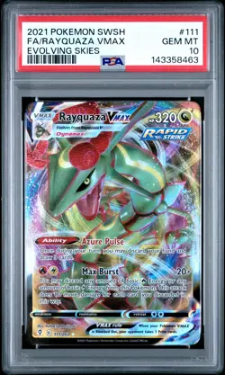 2021 Pokemon Sword & Shield Evolving Skies #111 Fa/Rayquaza Vmax PSA 10 - Image 1