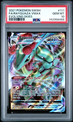 2021 Pokemon Sword & Shield Evolving Skies #111 Fa/Rayquaza Vmax PSA 10 - Image 1