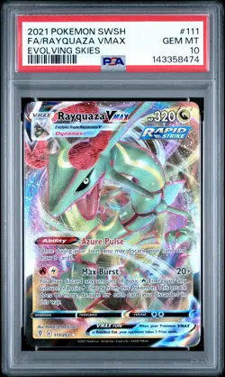 2021 Pokemon Sword & Shield Evolving Skies #111 Fa/Rayquaza Vmax PSA 10 - Image 1