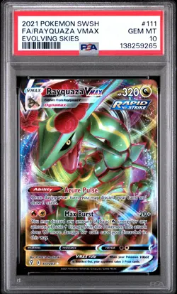 2021 Pokemon Sword & Shield Evolving Skies #111 Fa/Rayquaza Vmax PSA 10 - Image 1