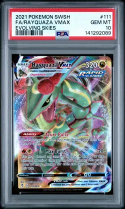 2021 Pokemon Sword & Shield Evolving Skies #111 Fa/Rayquaza Vmax PSA 10 - Image 1