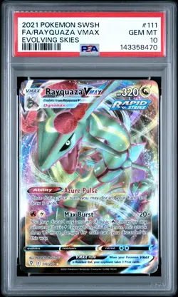 2021 Pokemon Sword & Shield Evolving Skies #111 Fa/Rayquaza Vmax PSA 10 - Image 1