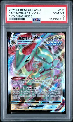 2021 Pokemon Sword & Shield Evolving Skies #111 Fa/Rayquaza Vmax PSA 10 - Image 1