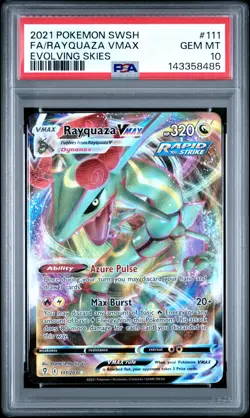 2021 Pokemon Sword & Shield Evolving Skies #111 Fa/Rayquaza Vmax PSA 10 - Image 1