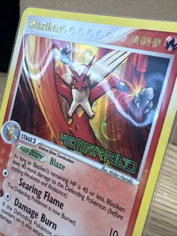 2005 Pokemon EX Emerald 1/106 Blaziken REVERSE HOLO PROMO STAMPED! **NM** - Image 3
