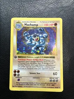 Pokemon Machamp Base 8/102 Holo 1st Edition Shadowless Rare MP - Image 1