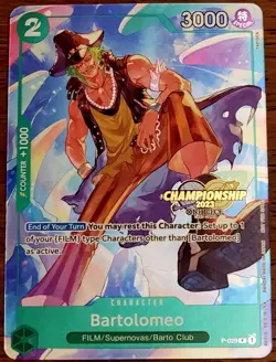 🔴CHAMPIONSHIP STAMP🔴One Piece - BARTOLOMEO P-029 - CS 2023 Event Pack - Image 1