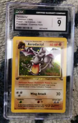 Galaxy HOLO Aerodactyl Prerelease 1/62 1st Edition Pokemon Fossil CGC 9 Stamped - Image 3