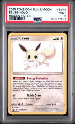 2019 POKEMON SUN & MOON HIDDEN FATES #SV41 EEVEE-HOLO PSA 9 - Image 1