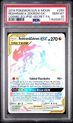 [PSA 10] Reshiram & Zekrom GX 259/236 Cosmic Eclipse Tag Team Secret POKEMON - Image 1